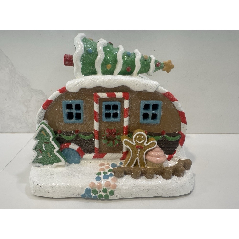 Holiday Time LED Candy Camper Gingerbread House Glitter Christmas Decoration